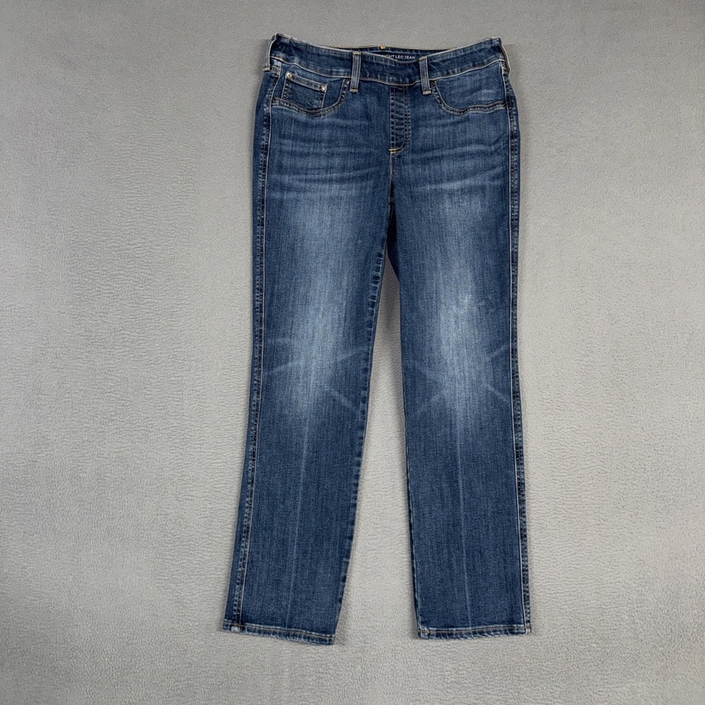 Chicos Jeans Womens 0.5 / 6 Blue Straight Leg Pull On Stretch Distressed Denim